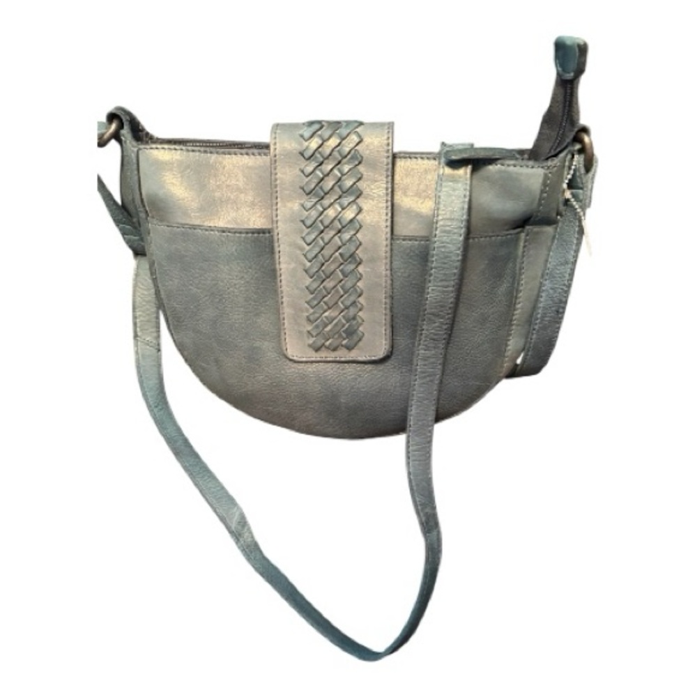 Women’s Crossbody Bag in Slate Gray /blue with Woven Front Detail